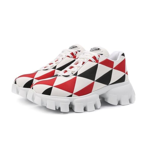PRADA 1E863M WHITE BLACK RED TRIANGLE NYLON LOGO THUNDER CHUNK LOW SNEAKERS 38.5 - Picture 1 of 15